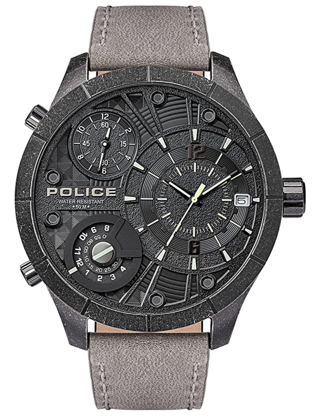 Coffret Montre Police Pour Homme - Bracelet Cuir Blanc - Neuf Avec étiquettes